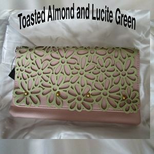 Daisy Clutch Crossbody Toasted Almond and Lucite Green NWT